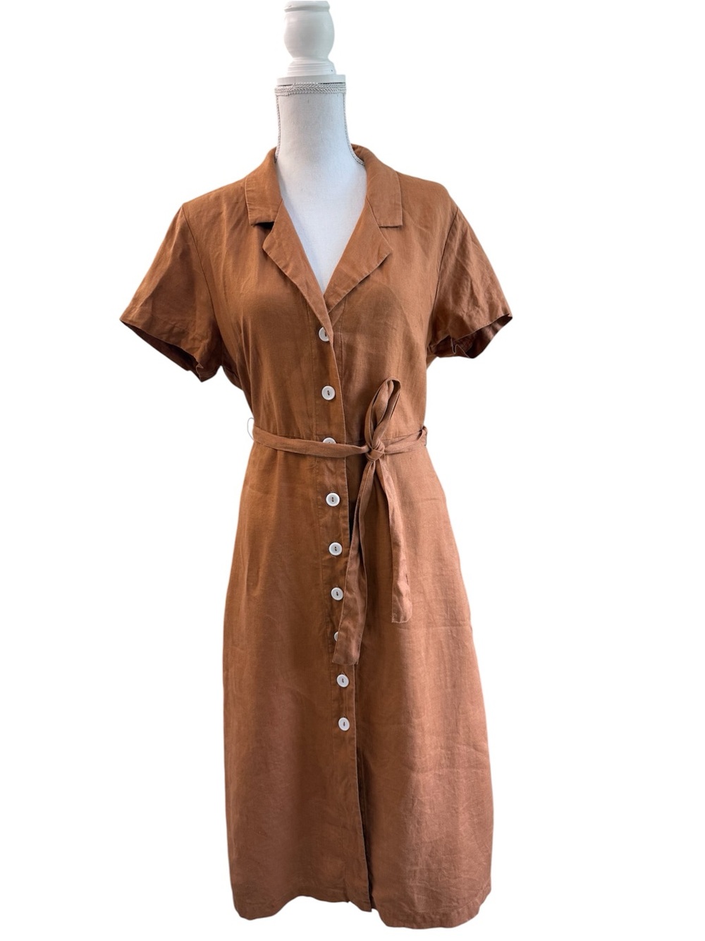 Quince linen button front dress Terracotta SzM - Picture 5 of 14